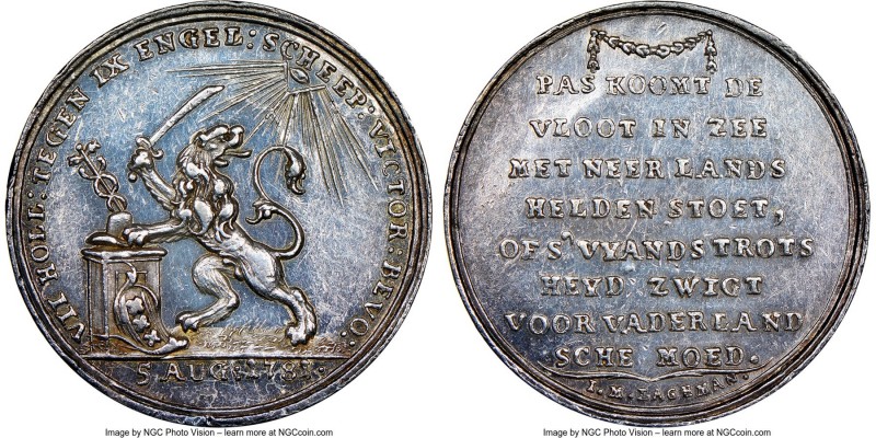 "Battle of Doggersbank" silver Medal 1781-Dated MS62 NGC, Betts-590. 26mm. Ex. D...