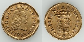 4-Piece Lot of Uncertified Assorted 1/2 Escudos, 1) Ferdinand VI gold 1/2 Escudo 1755 M-JB - XF, Madrid mint, KM378. 14.9mm. 1.76gm 2) Ferdinand VI go...