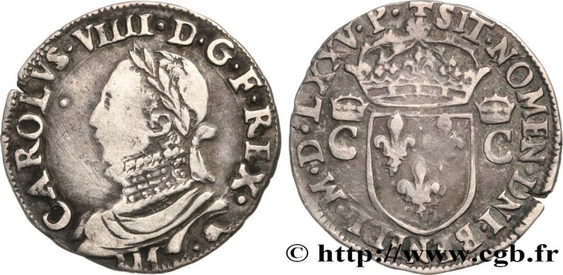 HENRY III. COINAGE IN THE NAME OF CHARLES IX
Type : Demi-teston, 10e type 
Date ...