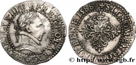 HENRY III
Type : Demi-franc au col plat 
Date : 1588 
Mint name / Town : Poitiers 
Quantity minted : 29494 
Metal : silver 
Millesimal fineness : 833 ...
