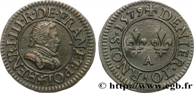 HENRY III
Type : Denier tournois, 1er type de Paris 
Date : 1579 
Mint name / To...