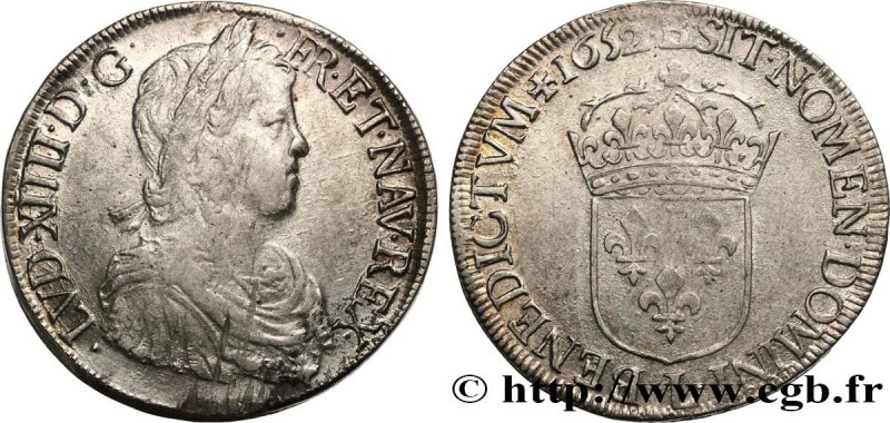 LOUIS XIV "THE SUN KING"
Type : Écu à la mèche longue 
Date : 1652 
Mint name / ...