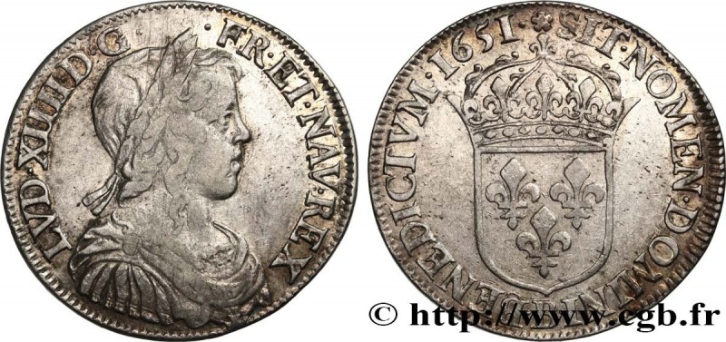 LOUIS XIV "THE SUN KING"
Type : Demi-écu à la mèche longue 
Date : 1651 
Mint na...