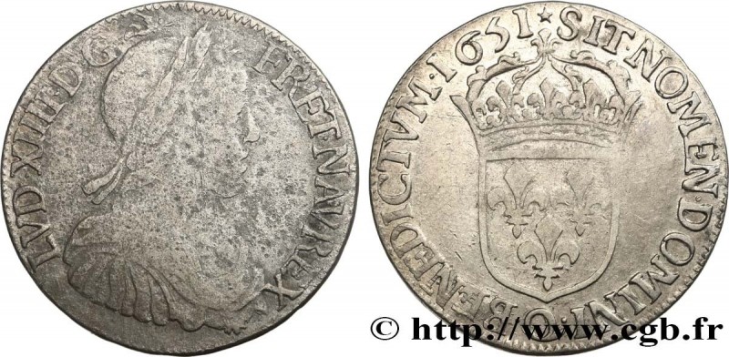 LOUIS XIV "THE SUN KING"
Type : Demi-écu à la mèche longue 
Date : 1651 
Mint na...
