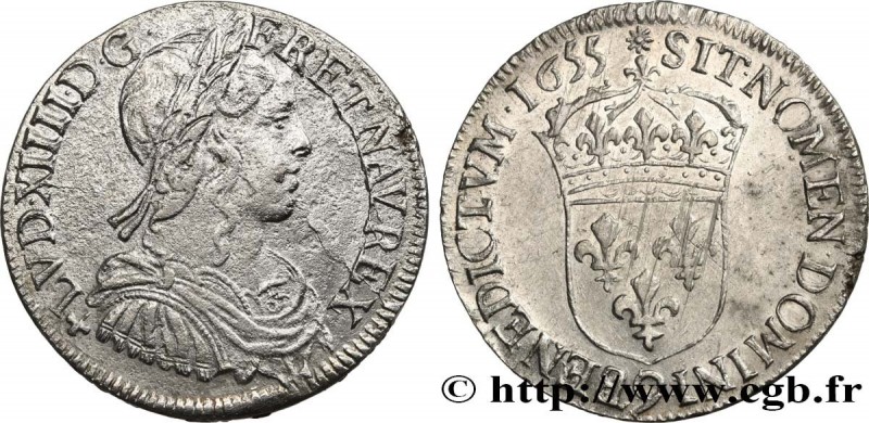 LOUIS XIV "THE SUN KING"
Type : Demi-écu à la mèche longue 
Date : 1655 
Mint na...