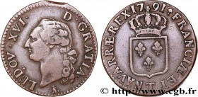 LOUIS XVI
Type : Sol dit "à l'écu" 
Date : 1791 
Mint name / Town : Nantes 
Metal : copper 
Diameter : 29  mm
Orientation dies : 6  h.
Weight : 13,28 ...