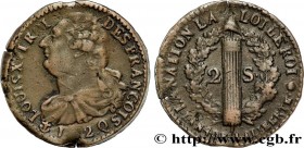 LOUIS XVI
Type : 2 sols dit "au faisceau", type FRANÇOIS 
Date : 1792 
Mint name / Town : Perpignan 
Metal : bell metal 
Diameter : 34  mm
Orientation...