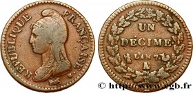 DIRECTOIRE
Type : Un décime Dupré, grand module 
Date : An 7/5 (1798-1799) 
Mint name / Town : Paris/Rouen 
Quantity minted : --- 
Metal : copper 
Dia...