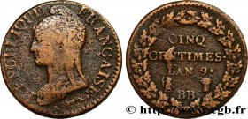 CONSULATE
Type : Cinq centimes Dupré, grand module 
Date : An 9/5 (1800-1801) 
Mint name / Town : Strasbourg 
Quantity minted : 1614904 
Metal : coppe...