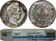 LOUIS-PHILIPPE I
Type : 1/4 franc Louis-Philippe 
Date : 1839 
Mint name / Town : Strasbourg 
Quantity minted : 13047 
Metal : silver 
Millesimal fine...