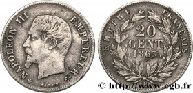SECOND EMPIRE
Type : 20 centimes Napoléon III, tête nue 
Date : 1863 
Mint name / Town : Strasbourg 
Quantity minted : 397985 
Metal : silver 
Millesi...