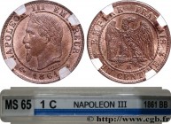 SECOND EMPIRE
Type : Un centime Napoléon III, tête laurée 
Date : 1861 
Mint name / Town : Strasbourg 
Quantity minted : 3011938 
Metal : bronze 
Diam...