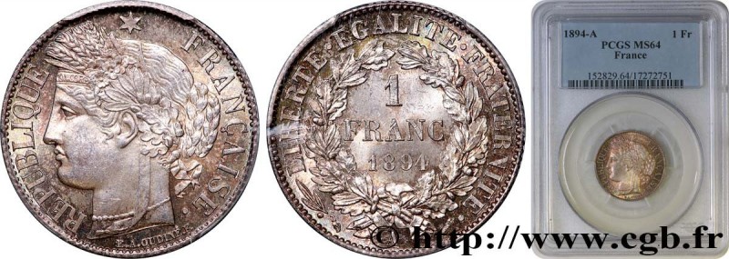 III REPUBLIC
Type : 1 franc Cérès, Troisième République 
Date : 1894 
Mint name ...