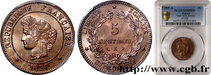 III REPUBLIC
Type : 5 centimes Cérès 
Date : 1897 
Mint name / Town : Paris 
Qua...