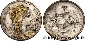III REPUBLIC
Type : 5 centimes Daniel-Dupuis, doré et argenté 
Date : 1898 
Diameter : 25  mm
Orientation dies : 6  h.
Weight : 5,01  g.
Edge : lisse ...