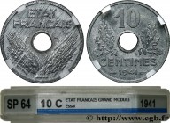FRENCH STATE
Type : Essai de 10 centimes État français, grand module 
Date : 1941 
Mint name / Town : Paris 
Quantity minted : --- 
Metal : zinc 
Diam...