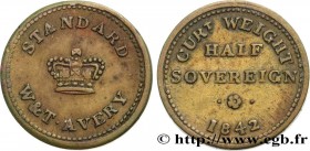 GREAT-BRITAIN - VICTORIA
Type : Poids monétaire pour le demi-souverain 
Date : (XVe-XVIe siècles) 
Date : 1842 
Metal : brass 
Diameter : 18  mm
Orien...