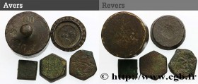LOTS
Type : Lot de cinq poids monétaires 
Date : (XVe-XVIe siècles) 
Date : n.d. 
Metal : brass 
Orientation dies : 12  h.
Weight : 142,57  g.
Catalog...