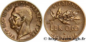 ALBANIA
Type : 0,10 Lek Victor-Emmanuel III 
Date : 1941 
Mint name / Town : Rome 
Quantity minted : 250000 
Metal : bronze-aluminium 
Diameter : 22,5...