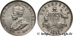 AUSTRALIA
Type : 3 Pence Georges V 
Date : 1915 
Mint name / Town : Londres 
Quantity minted : 800000 
Metal : silver 
Millesimal fineness : 924  ‰
Di...