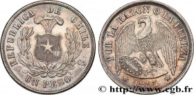 CHILE - REPUBLIC
Type : 1 Peso Condor 
Date : 1885 
Mint name / Town : Santiago 
Quantity minted : 528000 
Metal : silver 
Millesimal fineness : 900  ...