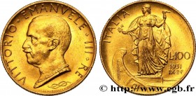 ITALY - KINGDOM OF ITALY - VICTOR-EMMANUEL III
Type : 100 Lire, an IX 
Date : 1931 
Mint name / Town : Rome 
Quantity minted : 22925 
Metal : gold 
Mi...