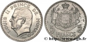 MONACO - LOUIS II
Type : Essai de 5 Francs 
Date : 1945 
Mint name / Town : Paris 
Quantity minted : 1100 
Metal : aluminium 
Diameter : 31,08  mm
Ori...