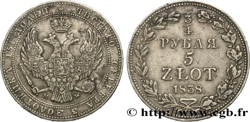 POLAND
Type : 3/4 Roubles - 5 Zlotych 
Date : 1838 
Mint name / Town : Varsovie ...