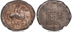 MACEDONIAN KINGDOM. Alexander I (ca. 498-454 BC). AR octodrachm (32mm, 28.89 gm, 9h). NGC AU 5/5 - 4/5. Ca. 479-475 BC. Horseman riding right, wearing...