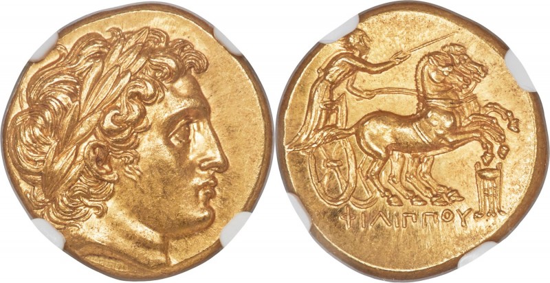 MACEDONIAN KINGDOM. Philip II (359-336 BC). AV stater (18mm, 8.61 gm, 11h). NGC ...