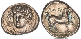 THESSALY. Larissa. Ca. mid-4th century BC. AR stater or didrachm (26mm, 12.32 gm, 4h). NGC Choice AU 5/5 - 4/5, Fine Style. Head of nymph Larissa faci...