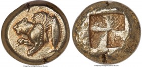 MYSIA. Cyzicus. Ca. 500-450 BC. EL stater (19mm, 16.14 gm). NGC Choice XF 5/5 - 4/5. Forepart of winged lioness stalking left, right foreleg raised; t...