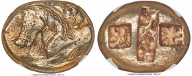 IONIA. Uncertain mint. Ca. 650-600 BC (or 575-525 BC). EL stater (21mm, 14.30 gm). NGC AU 4/5 - 4/5. Milesian standard. Forepart of bridled horse left...