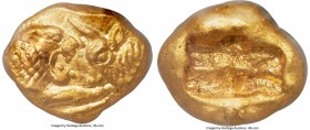 LYDIAN KINGDOM. Croesus (561-546 BC). AV third-stater or trite (11mm, 2.68 gm). NGC Choice MS 5/5 - 5/5. Sardes, 'light' standard, ca. 553-539 BC. Con...