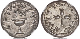 JUDAEA. The Jewish War (AD 66-70). AR shekel (22mm, 14.15 gm, 1h). NGC AU 4/5 - 4/5. Jerusalem, dated Year 2 (AD 67/8). Shekel of Israel (Paleo-Hebrew...