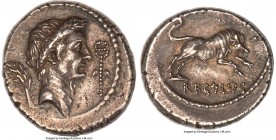 Julius Caesar (49-44 BC). AR denarius (18mm, 3.98 gm, 10h). NGC AU 4/5 - 5/5, Fine Style. Rome, 42 BC, L. Livineius Regulus, moneyer. Laureate head of...