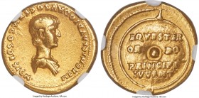 Nero, as Caesar (AD 54-68). AV aureus (19mm, 7.60 gm, 8mm). NGC Choice VF 5/5 - 4/5. Rome, AD 50-54. NERONI CLAVDIO DRVSO GERM COS DESIGN•, bare heade...