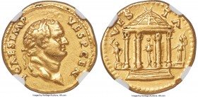 Titus, as Caesar (AD 79-81). AV aureus (19mm, 7.24 gm, 6h). NGC XF 5/5 - 2/5, ex-jewelry. Lugdunum, AD 73. T CAES IMP-VESP CEN, laureate head of Titus...