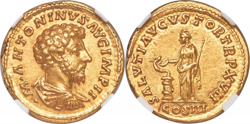 Marcus Aurelius (AD 161-180). AV aureus (20mm, 7.18 gm, 6h). NGC Choice AU 5/5 -...