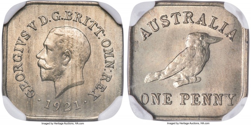 George V copper-nickel Pattern "Kookaburra" Penny 1921 MS66 NGC, Melbourne mint,...