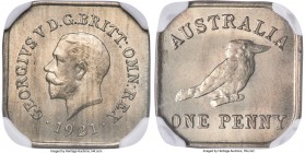 George V copper-nickel Pattern "Kookaburra" Penny 1921 MS66 NGC, Melbourne mint, KM-Pn21, Rennik-T12E, McDonald-13/R12. 18mm. By Sir Bertram Mackennal...