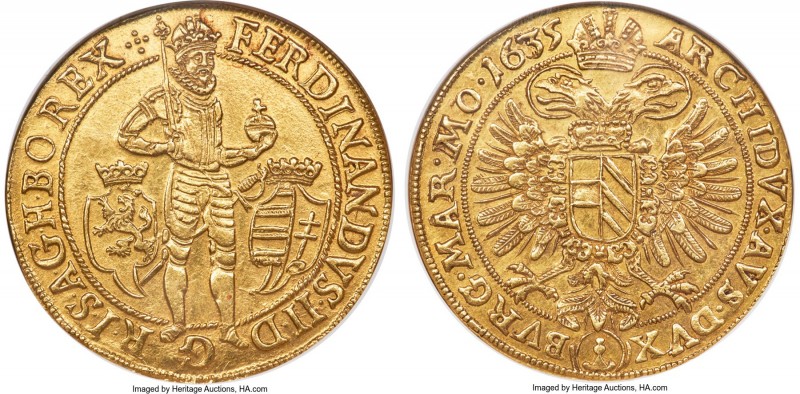 Ferdinand II gold 10 Ducat 1635 MS62 NGC, Prague mint, KM319, Fr-38, Dietiker-76...