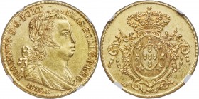 João Prince Regent gold"Special Commemorative Series" 6400 Reis 1816-R AU55 NGC, Rio de Janeiro mint, KM236.2, LMB-579. An impressive representative o...