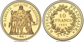 Republic gold Proof Piefort 10 Francs 1965 PR68 Ultra Cameo NGC, Paris mint, KM-P357. Mintage: 50. A substantial gold piefort issue struck in a mintag...