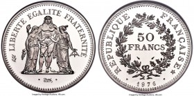 Republic platinum Proof Piefort 50 Francs 1976 PR68 Ultra Cameo NGC, Paris mint, KM-P565. Mintage: 6. An incredible rarity that saw a total mintage of...