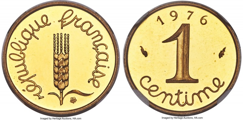 Republic 9-Piece Certified gold Proof Piefort Set 1976 NGC, 1) Centime - PR66 Ul...