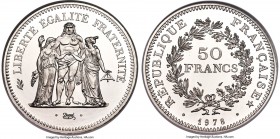 Republic platinum Proof Piefort 50 Francs 1978 PR66 Ultra Cameo NGC, Paris mint, KM-P621. Mintage: 25. A delightfully mirrored gem, admirably preserve...