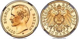 Bavaria. Otto gold Proof 10 Mark 1905-D PR67 S Cameo NGC, Munich mint, KM994, J-165. Rare in Proof format, and particularly so in this outstanding lev...