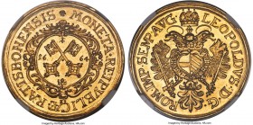 Regensburg. Free City gold 4 Ducat 1664-HF MS63 NGC, KM173, Fr-2479, Beckenbauer-302. 13.89gm. With the name and titles of Leopold I. Mintmaster Hiero...