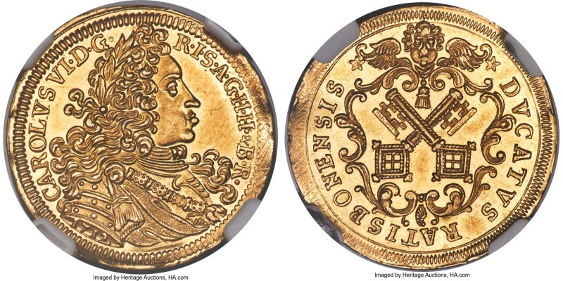 Regensburg. Free City gold Ducat 1712 MS63 NGC, KM254, Fr-2500. With the name an...